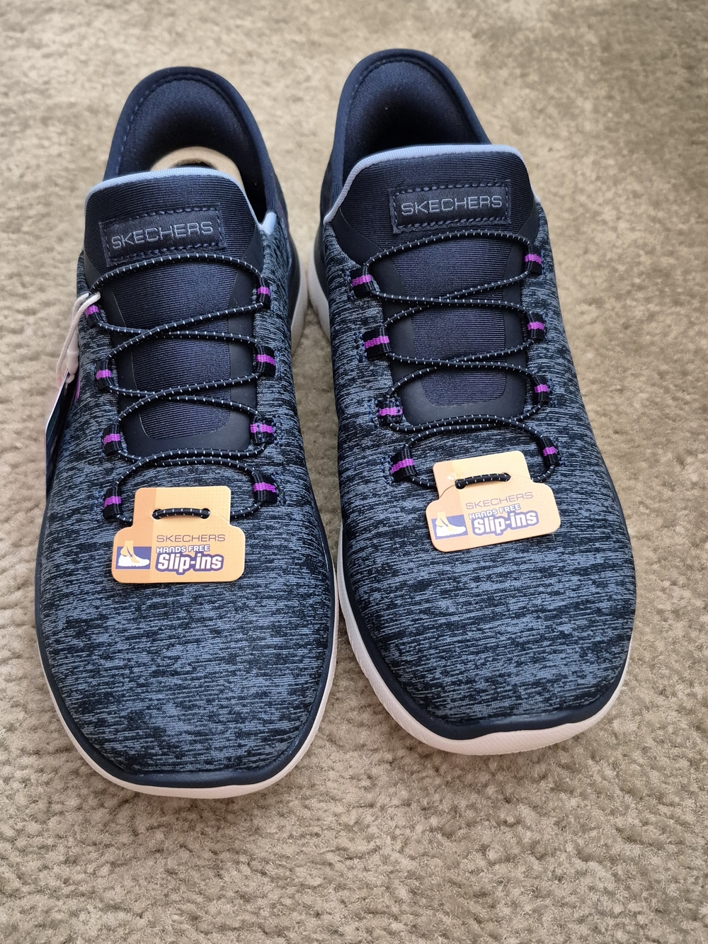 Skechers Navy & Purple Slip-In Knit Sneakers. Size 6.5 Wide NEW!!!